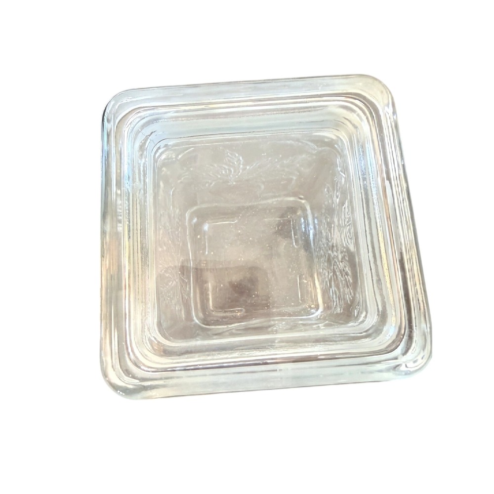 Vintage Canadian Glass Canister 7" Square Embossed Fruit Leaf Design Storage Jar - Picture 5 of 6